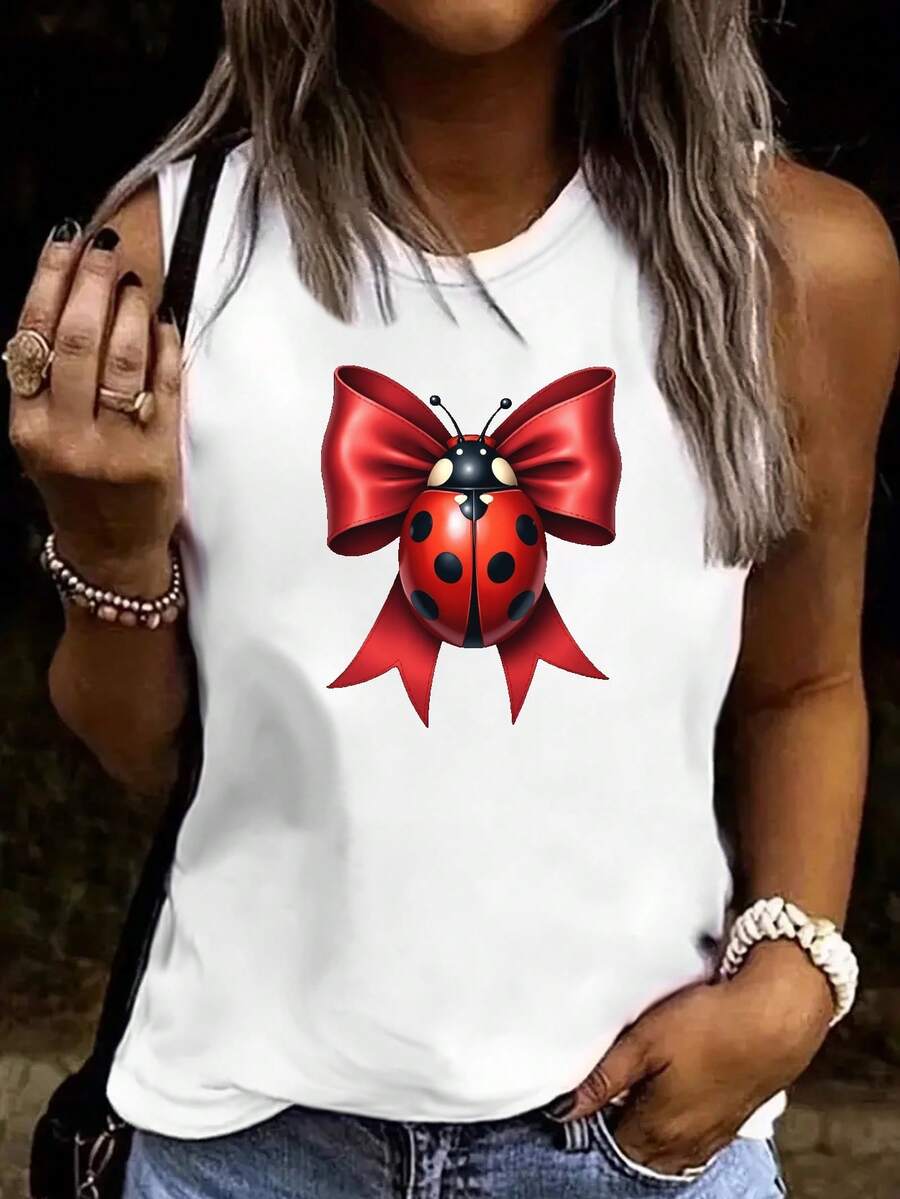 Ladybug With Red Bow Women's Vest - White - View 1