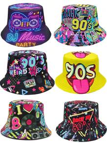 Cappello a secchio vintage con stampa graffiti anni '80-'90, cappello unisex da streetwear, hip hop, musica, adatto per feste