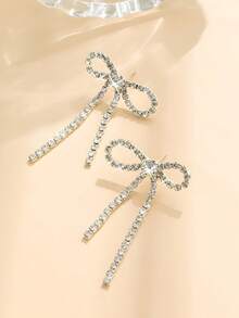 复古闪亮流苏俱乐部蝴蝶结领带水晶钻耳环耳钉婚礼派对毕业珠宝 1 对 - 銀色 - 查看 2