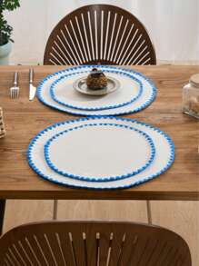 1/4/6/12 piezas Manteles individuales redondos con bordado de conchas marinas azules, decoración para el hogar y la cocina, manteles de mesa de comedor antideslizantes para tazas, vasos y platos para decoración de fiestas, cumpleaños y banquetes