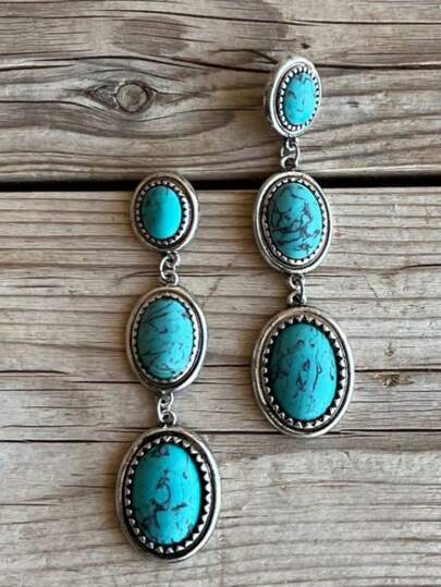 1 Cặp bông tai tua rua ngọc lam phong cách Bohemian cổ điển tối giản, bông tai tua rua ngọc lam tông bạc cổ điển dành cho nữ