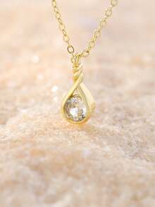 1 件铜合金锆石水滴项链（女士） - 金色 - 查看 3