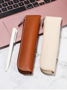 1pc Minimalist Zipper Storage Bag, Portable & Practical Student Stationery Organizer, Suitable For Office Supplies, Cosmetics, Back To School Gift, PU Leather Pencil Case - Multicolor - View 12