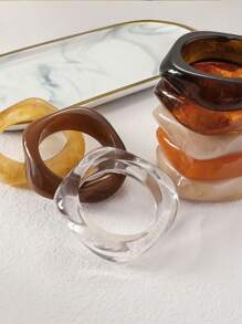 1pc Tie-Dyed Resin Square Geometric Coffee Color Asymmetrical Wide Colorful Vintage Bangle Bracelet, Women Jewelry For Daily And Evening Wear