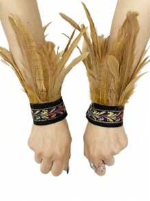 1 paire de brassards avec garniture de plumes dans un style gothique, accessoire de costume pour les fêtes de mascarade et les représentations