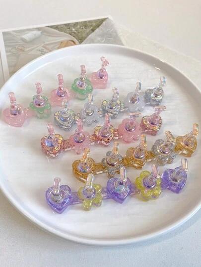 3D树脂亚克力扎染果冻色亮片星星爱心排列底座，配5个极光彩色美甲展示架，日式美甲DIY工具及摄影道具