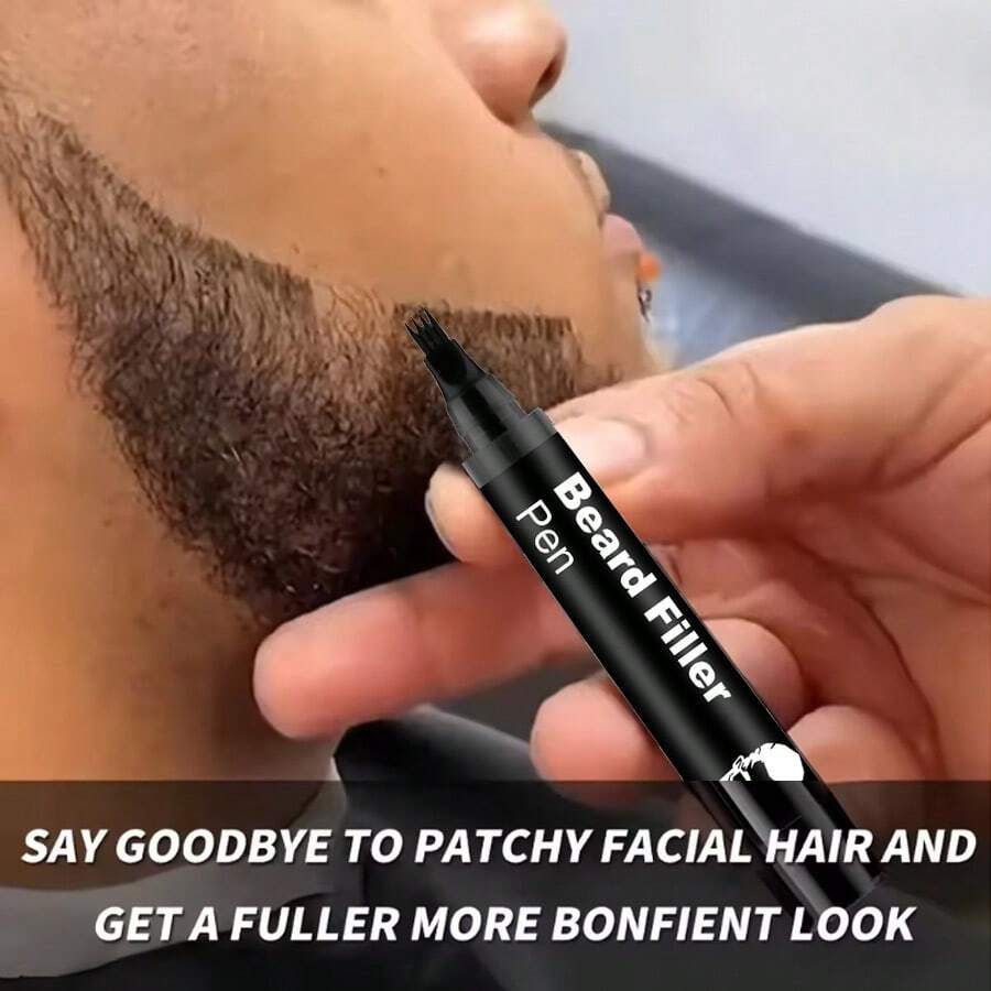 EAST MOON Detachable Beard Filling Pen With Four-Prong Design - Waterproof Fiber Enhancer For Naturals Thick Beard, Hairline & Eyebrow Shaping, Easy Application For Lasting Coloring Effect, Men's Mustache Styling Tool Kit - Black - View 1