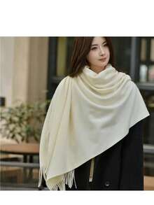Stylish Casual Winter Scarf 230g With Fringes - 米色 - 查看 1