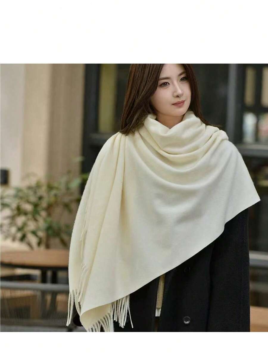 Stylish Casual Winter Scarf 230g With Fringes - 米色 - 查看 1