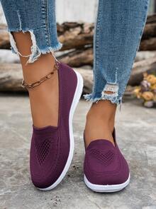 2025 Nuevos zapatos deportivos casuales para mujeres, planos, tipo slip-on, transpirables, de unicolor - Rojo - Ver 4