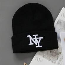 1/2/3 件字母刺绣时尚优质防风针织帽，男女嘻哈弹力帽秋季服装