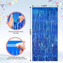 2Pack Silver Metallic Tinsel Foil Fringe Curtains, Door Streamer Photo Booth Backdrop Birthday Wedding, Graduation Engagement Bridal Shower Bachelorette Party Decorations Dancing Ball Party - 藍色 - 查看 2