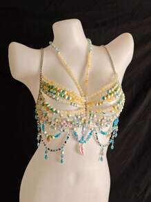 Accessoire de soutien-gorge de chaîne de corps sexy unisexe, élégant pour les boîtes de nuit, les festivals. Losange, imprimé floral, paillettes, romantique français, charme rustique mature, luxueux classique sexy. Perles acryliques à franges, strass, paillettes, romantique français, charme rustique mature, luxueux dos nu à paillettes strass, toutes saisons