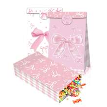 [4/8/12 Pcs Set] Fashionable Pink Bow Gift Bags (With Decorative Stickers), Elegant For Birthday/Bachelorette/Engagement/Bridal Shower Decor - Multicolor - View 7