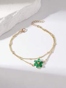 1 peça pingente minimalista brilhante de zircônia cúbica colorida com 6 pétalas de flor e pulseira de corrente multicamadas para mulheres e meninas