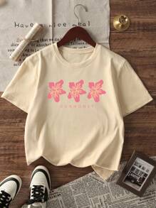 1 Peça Camiseta de Manga Curta com Decote Redondo e Estampa Casual para Meninas e Adolescentes, Gráfico na Moda de Óculos de Sol em Inglês Estilo Legal para Uso de Estudante no Verão - Inspirando Imaginação e Autoexpressão