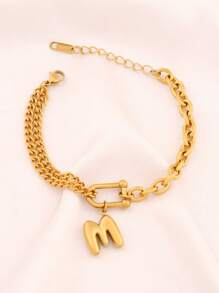 1 pièce Bracelet à pendentif lettre en acier inoxydable de A à Z pour femmes, lettre initiale U forme de fermoir en or punk, chaîne de charmes bracelets bijoux