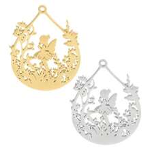 2pcs Fashionable 304 Stainless Steel Gold/Silver Plant & Flower Pattern Pendant, Vacuum Electroplated Durable Craft, Suitable For Necklace, Earrings, DIY Jewelry Making