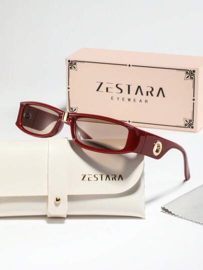 1 Kính thời trang vuông nhựa hẹp phong cách du lịch retro sang trọng thanh lịch dành cho nữ, thích hợp cho các khu nghỉ dưỡng trên đảo, bãi biển, sử dụng vào mùa hè, đi kèm bao bì tinh tế Phong cách học sinh cho ngày tựu trường Hình chữ nhật khoét lỗ