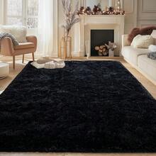 1pc Ultra-Soft, Comfortable And Fluffy Living Room Carpet, Bedroom Indoor Carpet, Fluffy Faux Fur Carpet, Home Decoration, Which Can Be Used In Bedrooms, Living Rooms, Corridors And Other Indoor Areas. - màu đen - Xem 4