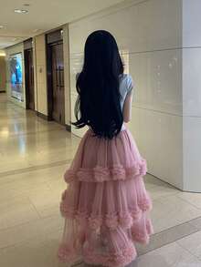 优雅网纱A字裙，甜美轻盈的灵感设计，2025春夏新款粉色 - 粉色 - 查看 3