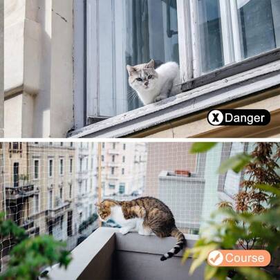 Red para gatos para balcón, red para gatos de 3x8m de alambre reforzado sin taladrar con cuerda de fijación de 25m y accesorios, red de protección para gatos, red de balcón para gatos para asegurar balcones, terrazas, ventanas, puertas, vallas