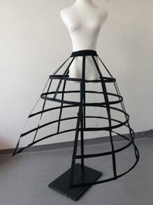 Black 5 Hoops Floor-Length Front Split Crinoline Petticoats Underwear Waistband Underskirt For Ballgown Wedding Dress