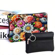 1pc DIY Flowers Diamond Art Coin Purse Pouch With Zipper - Size 12cm*9.2cm/4.72in*3.62in, PU Leather Crystal Rhinestone Diamond Painting Bags For Carry Cash And Daily Use, Fashionable Mini Change Bags, Card Bags, Great Gifts For Women, Friends And Family, Suitable For Birthday, Wedding, Thanksgiving, Christmas, New Year Holiday Festival Party - Multicolor - View 6