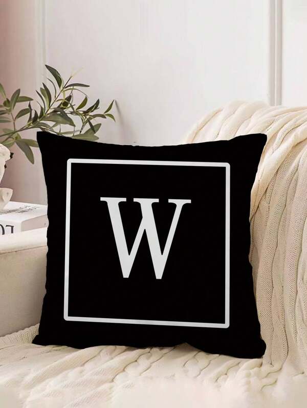 1 capa de almofada com estampa da letra "W", 100% poliéster, 45x45 cm, fecho tipo envelope, adequada para sala de estar, quarto, sofá, decoração de cama (capa de almofada não incluída)