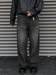 Jeans pour hommes, pantalon noir, décontracté, style mode gothique/punk avant-gardiste, coupe ample, printemps/automne, mondial, style emo - Noir - Voir 2