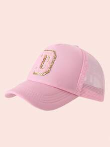 1 pièce Casquette en maille avec impression de 26 lettres rose pour enfant, casquette de baseball unisexe pour bébé avec visière, convient aux activités extérieures et à l'usage quotidien, protection solaire
