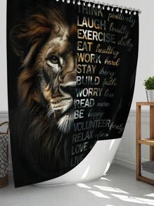 1pc/4pcs Gold African Wild Animals Manly Stylish Multifunctional Bathroom Waterproof Shower Curtain, With 12 Hooks, Bathroom Non-Slip Mat, U-Shape Toilet Mat And Round Toilet Lid Cover, Bathroom Set For Whole Scene Usage Bathroom Accessories Back To School