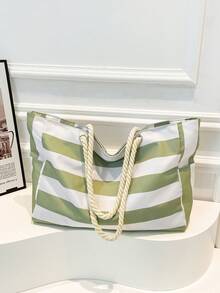 Women's Large Waterproof Beach Tote Bag With Zipper, Sandproof Swim Pool Bag (Random Pattern) , Green - Green - View 7