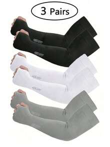 3 pares de mangas de protección solar unisex, mangas de compresión ligeras y transpirables para deportes, uso al aire libre & uso diario - Multicolor - Ver 1