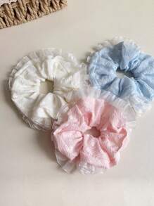 1pc Vintage Ditsy Floral Lace Trim Hair Scrunchie, Elegant Bun/Ponytail Hair Tie, Sweet Hair Accessory