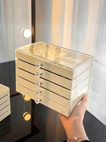 1pc,3 Compartments 5 Layers Velvet Jewelry Box Drawer Jewelry Storage Box,Necklace Earring Ring Jewelry Storage Box,Gift For Women And Girls Large Capacity Portable Jewelry Storage Box,Bathroom Storage Box,Desktop Storage Drawer Box,Stackable Storage Box Storage Rack Drawer Jewelry Box Ring Box Earring Storage Box Drawer Jewelry Storage Box,Three Layers Acrylic Flannel Jewelry Box