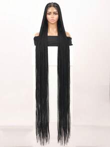 56 Inch Full Lace Extra Large Braided Wig With Baby Hair, Handmade Super Long Braided Lace Front Wig, Synthetic Embroidered Lace Braided Wig For Daily Use - 彩色 - 查看 1