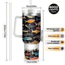 1pc40oz多元素花朵图案水杯，不锈钢保温吸管杯，双层保护保温杯，配有吸管和杯刷，使用方便，非常适合家庭、办公室、户外旅行、汽车、健身，是送给家人、朋友和亲戚的圣诞礼物，感恩节礼物 - 彩色 - 查看 2