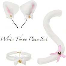 4件/3件/2件套可爱卡通猫咪角色扮演配饰套装，派对装饰道具，猫耳朵（蒸猫耳朵包），发箍，猫爪手套，猫尾巴项链套装，表演道具，黑白 - 彩色 - 查看 17