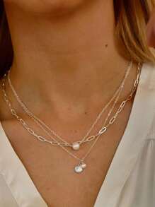1pc Elegant Exquisit Gorgeous Boho Silvery Shell Faux Pearl Pendant Necklace For Woman Summer Daily Beach Vacation Music Festival Party ,Gift For Her