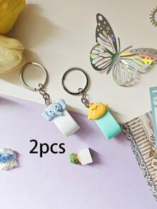 2 Pcs Cute Cartoon Chicken And Elephant Keychains Multifunctional Stapler Mini Bag Pendant Suitable For Both Men And Women Suitable For Offices And Schools Daily Decorative Accessories - Multicolor - View 1