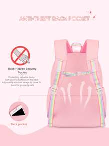 1 pieza Mochila con bloques de color adorable de dopamina (con colgante adorable), mochila grande para niñas, material de poliéster, cierre con cremallera, adecuada para la escuela, el trabajo, el viaje diario, de vuelta a la escuela como regalo