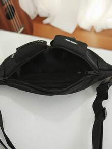 简约纯色男士腰包，适合日常通勤和旅行 - 黑色 - 查看 4