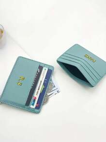 1pc Customized Unisex Casual PU Leather Name Initials Or Icon Mini Wallet, Open Style ID Card Holder For Men/Women - Gift Idea