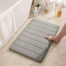 1pc Solid Color Simple Soft Memory Foam Sponge Absorbent & Non-Slip Bathroom Mat, Toilet Mat
