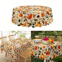Mantel de Acción de Gracias, Mantel de mesa de comedor con impresión de hojas de arce y calabaza redonda de arándano, adecuado para decoración de cocina y comedor en época festiva de otoño