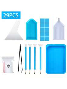 Juego de pintura de diamantes azul 5D - Juego de manualidades DIY completo, equipado con herramientas multifuncionales, cajas de bordado, bolígrafos ajustables, accesorios de precisión y soluciones de almacenamiento, materiales de plástico que incluyen bolígrafos de punta de diamante, pinzas, pegamento y bandejas de plástico, adecuado para regalo de vacaciones DIY para adultos - Azul - Ver 5