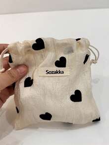 1Pc Creative And Versatile Drawstring Heart Shaped Storage Bag Small Size Cute Large Capacity Durable Cloth Bag Student Stationery Storage Drawstring Home Good Items,Bedroom Room Decor,Back To School - Yellow - View 3