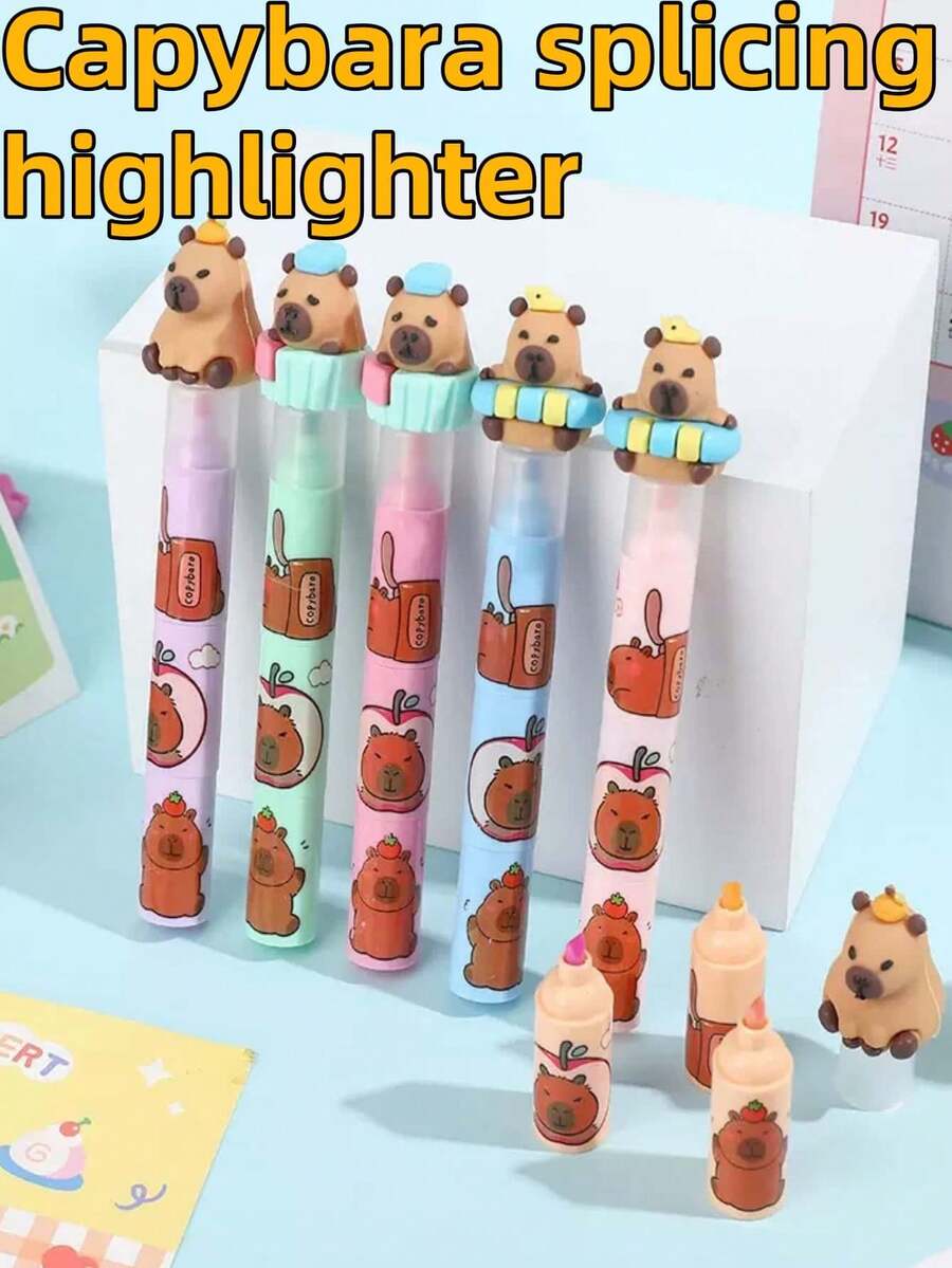 1 支/3 支/7 支 Capybara 彩色荧光荧光笔，颜色和款式随机，鲜艳的色彩适合日记，每支笔配有 3 种不同颜色的荧光笔，快干细笔尖，艺术马克笔，永久防水轮胎涂鸦笔，学校用品，返校