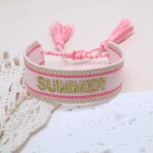 1 Peça Pulseira Bordada Criativa Vintage com a Letra "SUMMER", Pulseira de Amizade Estilo Boho Praia, Adequada para Família, Amigos, Estudantes, Férias, Presentes, Praia, Viagem, Festa